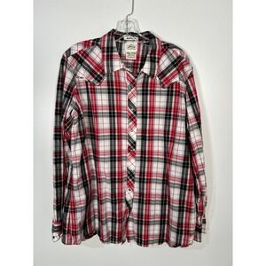 Ariat Plaid Western Button Up Shirt XXL Red Black Metallic Snap Front